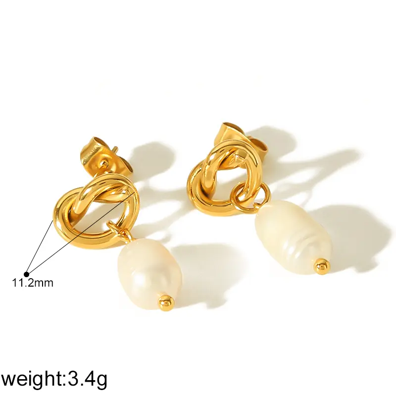 1 Pair Simple Fashionable Style Twist Knot Shape Stainless Steel 18K Gold Plated  Inlay Artificial Pearls Women's Drop Earrings h5 Picture2